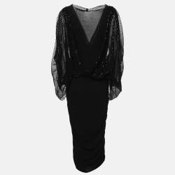 Pre Owned Emporio Armani Black Dotte Tulle Draped Tunic Dress M