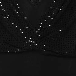 Pre Owned Emporio Armani Black Dotte Tulle Draped Tunic Dress M