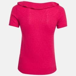 Pre Owned Emporio Armani Pink Cashmere Knit Ruffled Top S