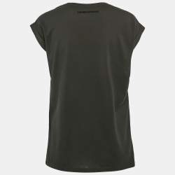 Pre Owned Emporio Armani Black Teddy and Rhinestone Embellished Jersey T-Shirt S