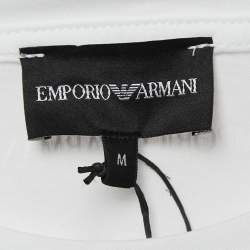 Pre Owned Emporio Armani White Cotton Logo Lace Trimmed T-Shirt M