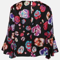 Pre Owned Emporio Armani Black Floral Abstract Print Silk Top L