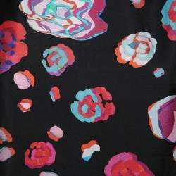 Pre Owned Emporio Armani Black Floral Abstract Print Silk Top L