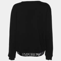 Pre Owned Emporio Armani Black Fabric Tape Logo Sweatshirt M