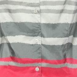 Pre Owned Emporio Armani Grey/Pink Striped Silk Top M