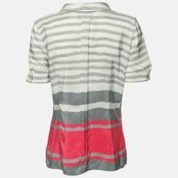 Pre Owned Emporio Armani Grey/Pink Striped Silk Top M