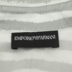 Pre Owned Emporio Armani Grey/Pink Striped Silk Top M