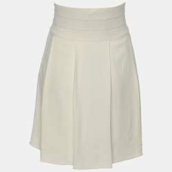 Pre Owned Emporio Armani Cream Viscose Blend Pleated Mini Skirt M