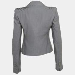 Pre Owned Emporio Armani Grey Wool Blend Pleated Shoulder Blazer M