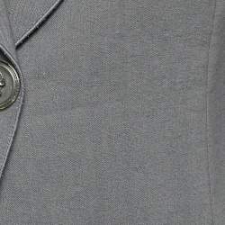 Pre Owned Emporio Armani Grey Wool Blend Pleated Shoulder Blazer M