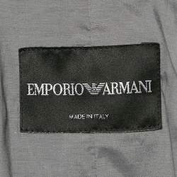 Pre Owned Emporio Armani Grey Wool Blend Pleated Shoulder Blazer M