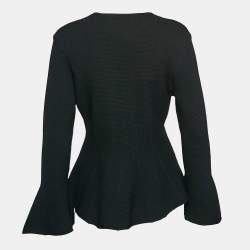 Pre Owned Emporio Armani Black Textured Knit Zip-Up Cardigan S