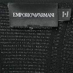 Pre Owned Emporio Armani Black Textured Knit Zip-Up Cardigan S