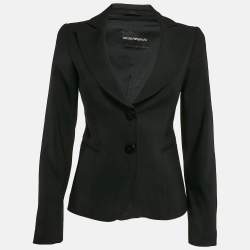 Pre Owned Emporio Armani Black Wool Blend Tailored Blazer S