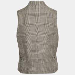 Pre Owned Emporio Armani Grey Checked Wool Blend Double Breasted Vest S