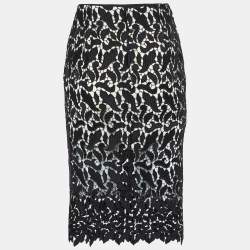 Pre Owned Emporio Armani Black Lace Midi Skirt S