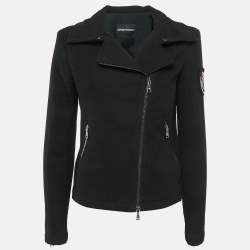 Pre Owned Emporio Armani Black Embellished Wool Blend Zip-Up Jacket S