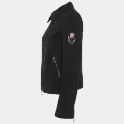 Pre Owned Emporio Armani Black Embellished Wool Blend Zip-Up Jacket S