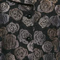 Pre Owned Emporio Armani Jeans Black Floral Jacquard Button Front Blazer M