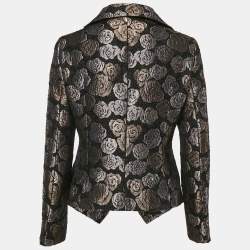 Pre Owned Emporio Armani Jeans Black Floral Jacquard Button Front Blazer M