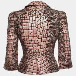 Emporio Armani Pink/Black Python Pattern Leather Jacket S