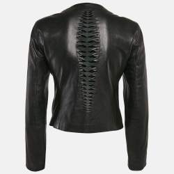 Emporio Armani Black Leather Cut-Out Detail Jacket S