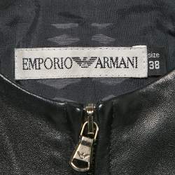 Emporio Armani Black Leather Cut-Out Detail Jacket S