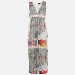 Pre Owned Emporio Armani Multicolor Printed Cotton Blend Sleeveless Maxi Dress L
