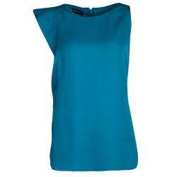 Pre Owned Emporio Armani Blue Felt Panel Detail Sleeveless Top L