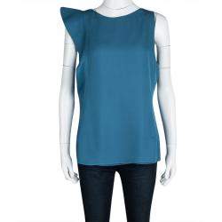 Pre Owned Emporio Armani Blue Felt Panel Detail Sleeveless Top L