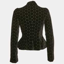 Pre Owned Emporio Armani Black Circle Ciselé Velvet Zip Front Top XS