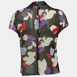 Pre Owned Emporio Armani Black Abstract Print Crepe Top M