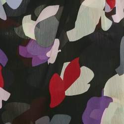 Pre Owned Emporio Armani Black Abstract Print Crepe Top M