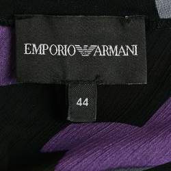 Pre Owned Emporio Armani Black Abstract Print Crepe Top M