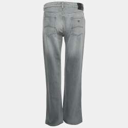 Pre Owned Emporio Armani Grey Washed Denim Wide Leg Jeans Waist 28"
