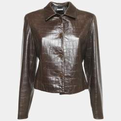Emporio Armani Brown Textured Leather Jacket M