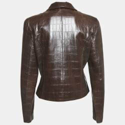 Emporio Armani Brown Textured Leather Jacket M