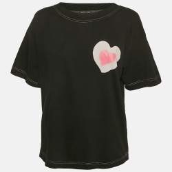 Emporio Armani Black Heart Print Cotton Round Neck T-Shirt L
