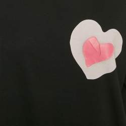 Pre Owned Emporio Armani Black Heart Print Cotton Round Neck T-Shirt L