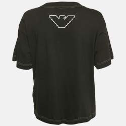 Pre Owned Emporio Armani Black Heart Print Cotton Round Neck T-Shirt L
