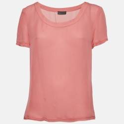 Emporio Armani Pink Chiffon Raw Edge Trim Top L