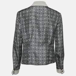 Emporio Armani Grey Dots and Checks Print Silk Pleated Shirt L