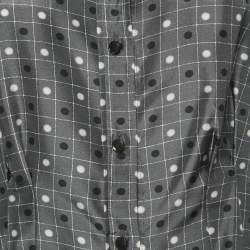 Emporio Armani Grey Dots and Checks Print Silk Pleated Shirt L