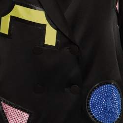 Pre Owned Emporio Armani Black Satin Embellished Patch Detail Blazer M