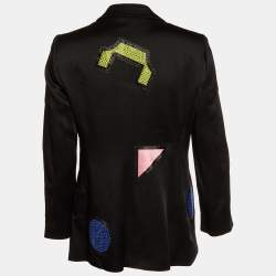 Pre Owned Emporio Armani Black Satin Embellished Patch Detail Blazer M
