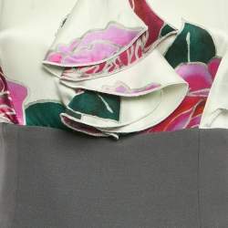 Pre Owned Emporio Armani Pink/Grey Floral Print Satin and Wool Ruffled Short Dress M