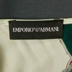 Pre Owned Emporio Armani Pink/Grey Floral Print Satin and Wool Ruffled Short Dress M