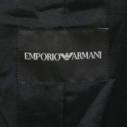 Emporio Armani Black Stripe Wool Blend Double Breasted Mid-Length Coat XL