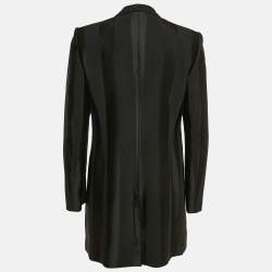 Emporio Armani Black Stripe Wool Blend Double Breasted Mid-Length Coat XL