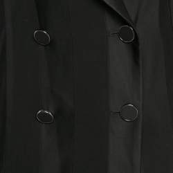 Emporio Armani Black Stripe Wool Blend Double Breasted Mid-Length Coat XL